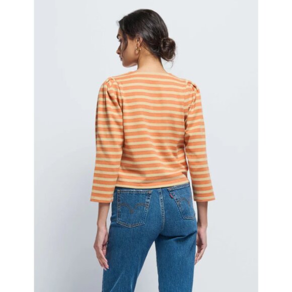 Nation Los Angeles NWT Women's Caramel Prato Stripe JANNEY Henley, Size Medium - Picture 5 of 7